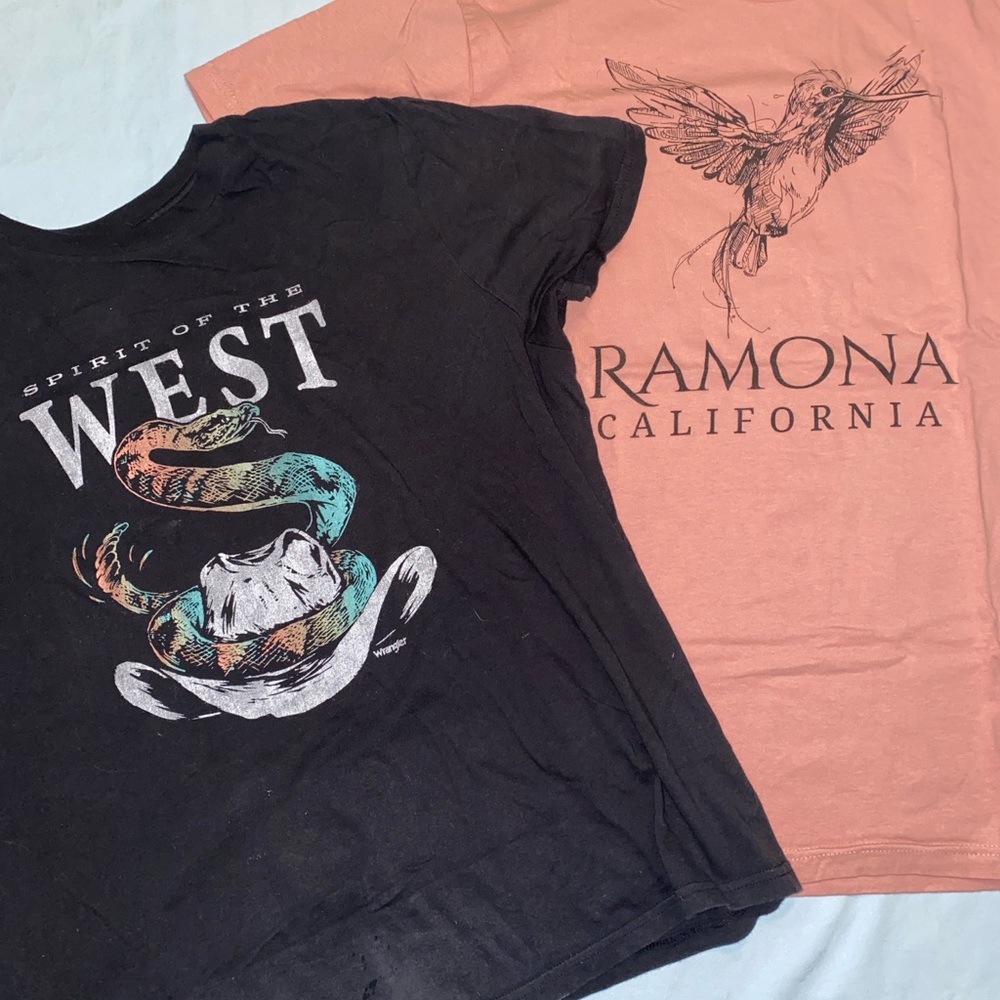 Wrangler Black T-Shirt XL and Ramona Local Hummingbird Tee L